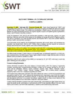 ICI and South West Terminal Ltd. to form Joint Venture